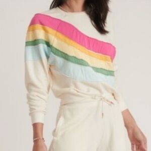 Marine Layer chill textured striped cream sweatshirt 26915